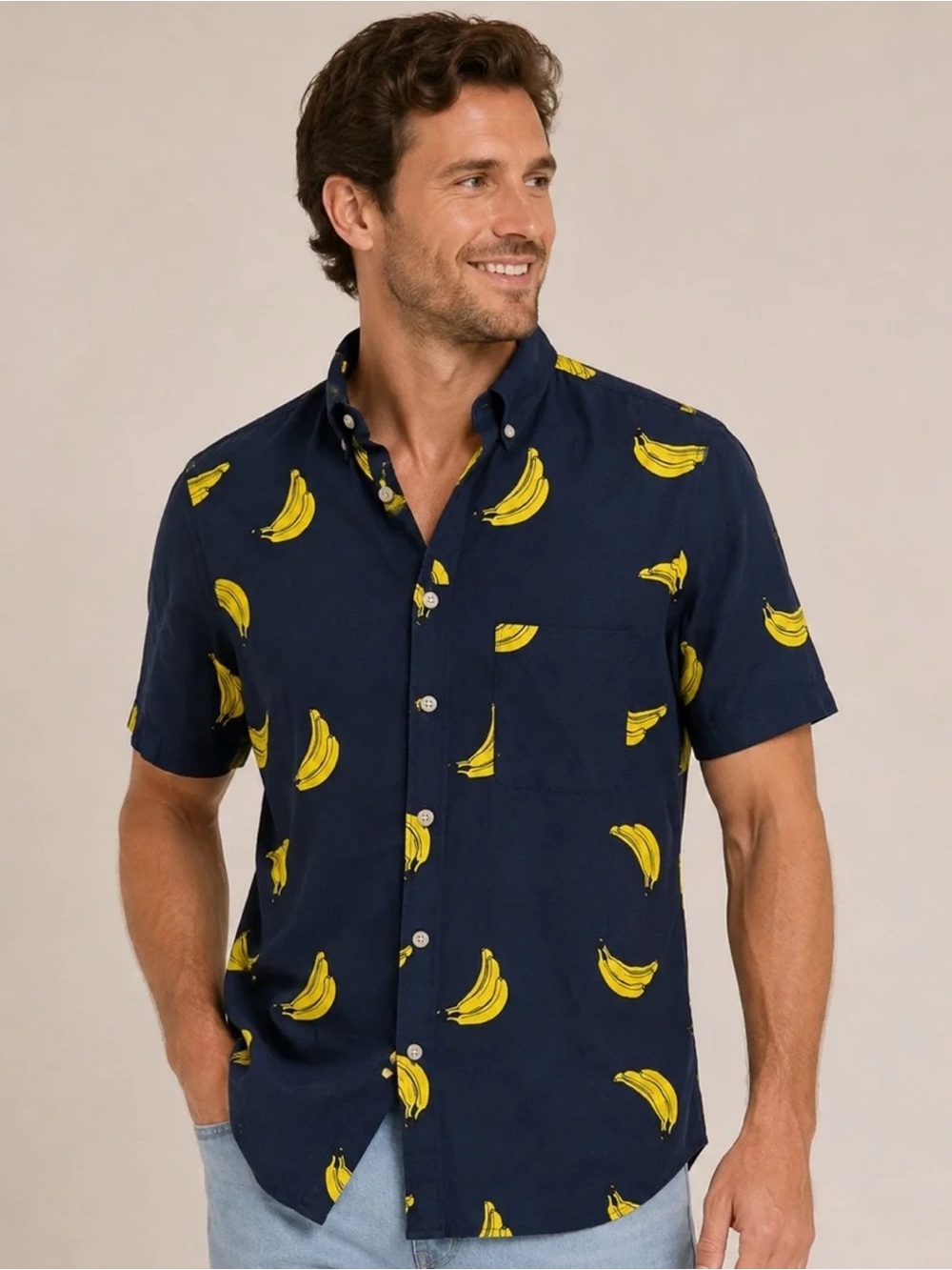Goodfellow & Co Navy Shirt with Yellow Banana Print XXL